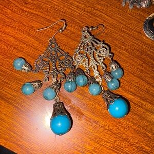 Elegant Silver and Blue Chandelier Earrings